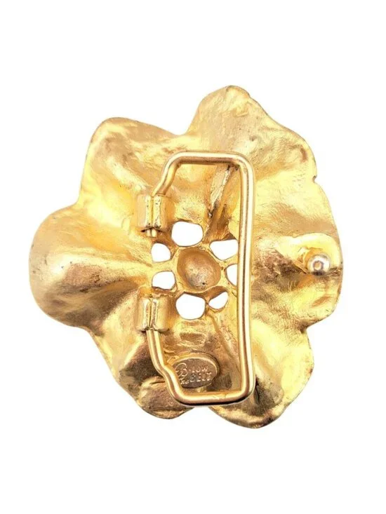 B-Low The Belt Buckle Orange Flower Gold-Tone Metal Enamel Floral Statement - Picture 7 of 8